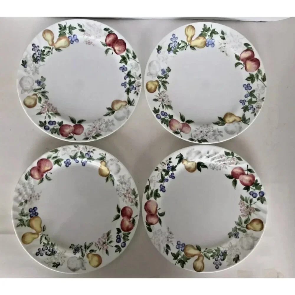 24pc Corelle Chutney Dinnerware set Plates/Bowls/Cups Saucers swirl fruit design